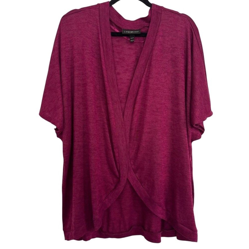 Lane Bryant 22-24 Short Sleeve Open Front Knit Cardigan Sweater Burgundy Layers